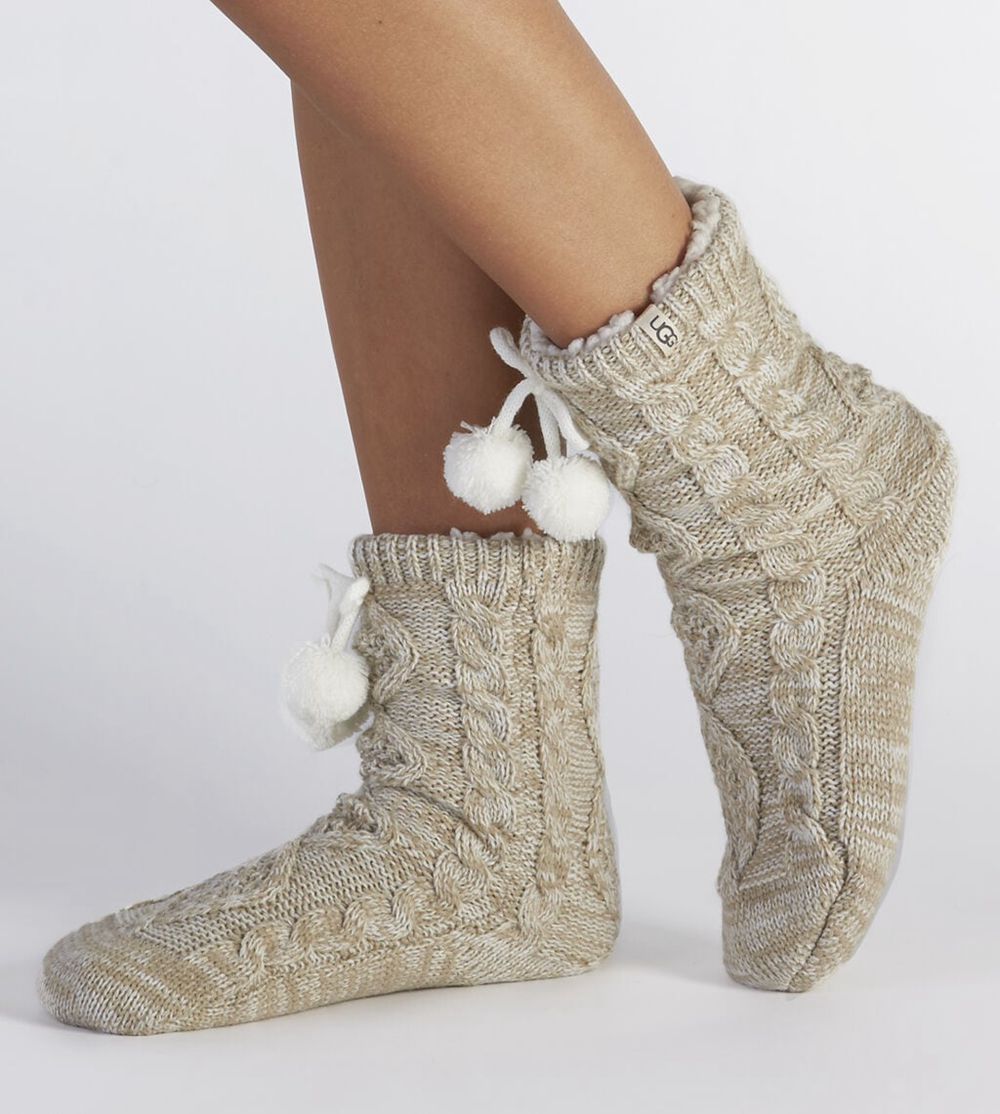 Ugg Pom Pom Fleece Lined Crew - Womens Socks - White - NZ (7239ZIBXJ)